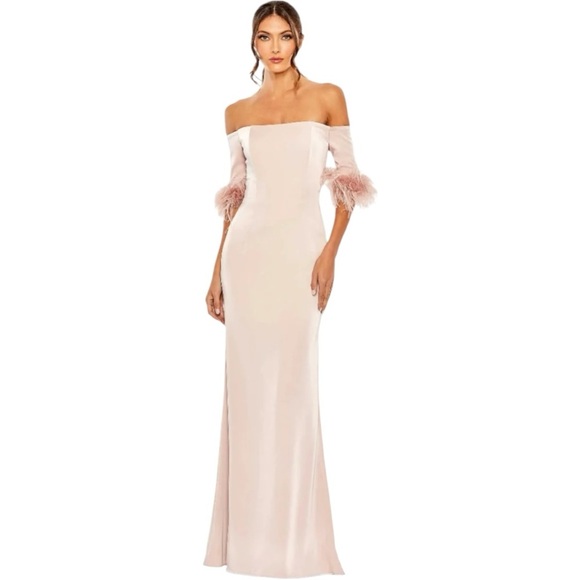 Ieena For Mac Duggal Dresses & Skirts - Ieena for Mac Duggal Blush Pink Feather Trim Column Gown Size 4 Style Code 11441